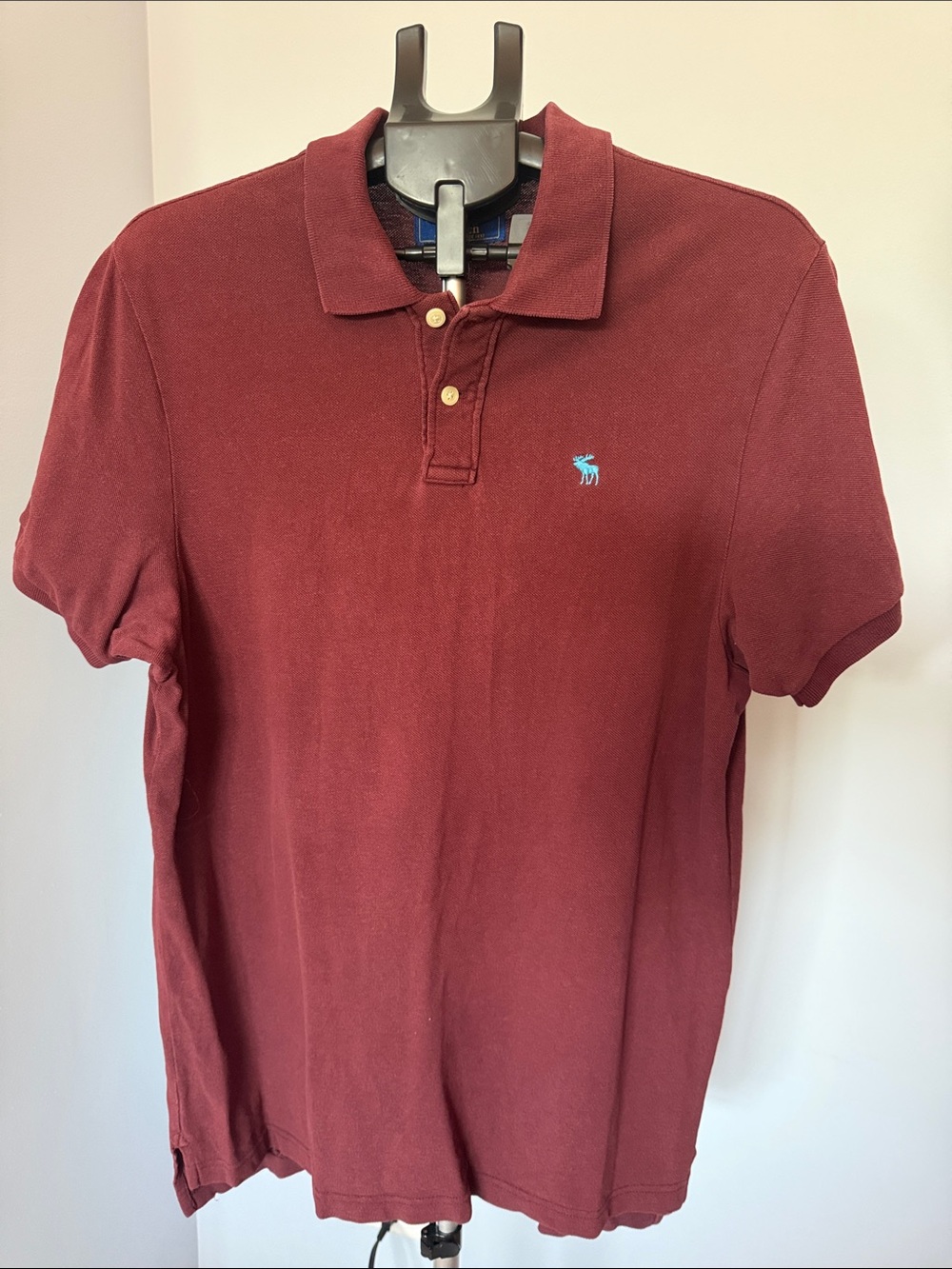 Abercrombie & Fitch Men's Maroon Polo with Light Blue Logo